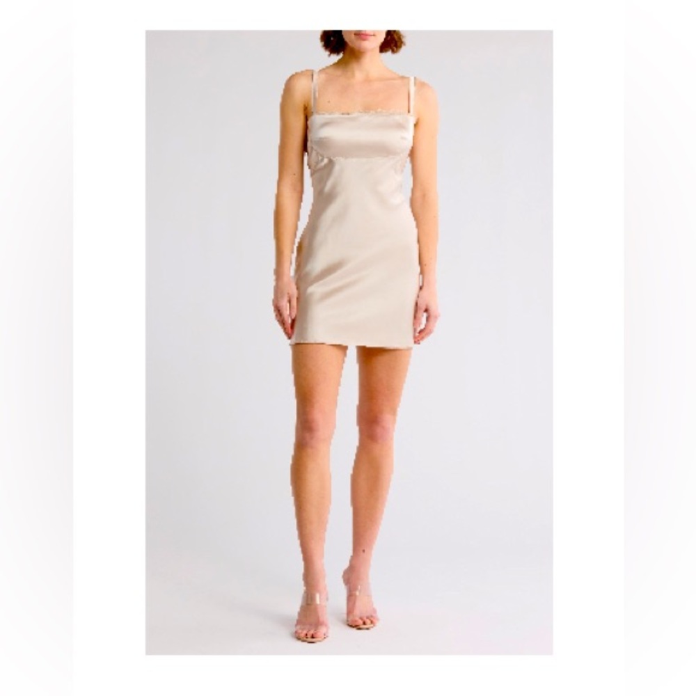 NWT stone ivory satin bone slip dress lace trim negligee nightdress NEW S